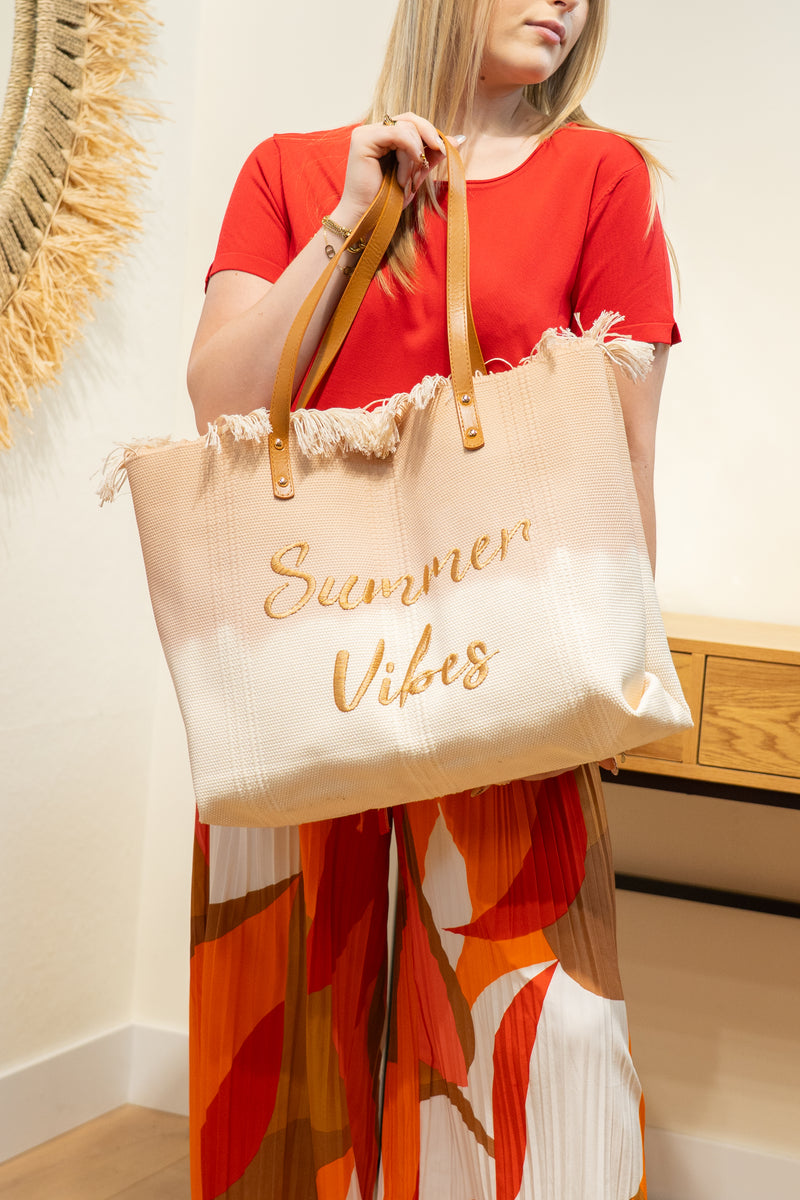 Cabas "Summer Vibes" – Écru & Doré