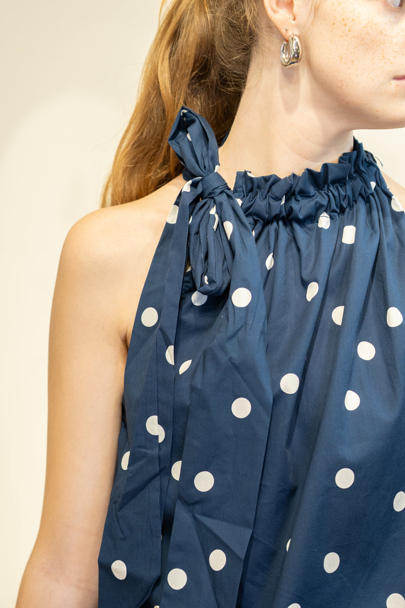 Top “Luna Pois” – Épaules Nouées Marine