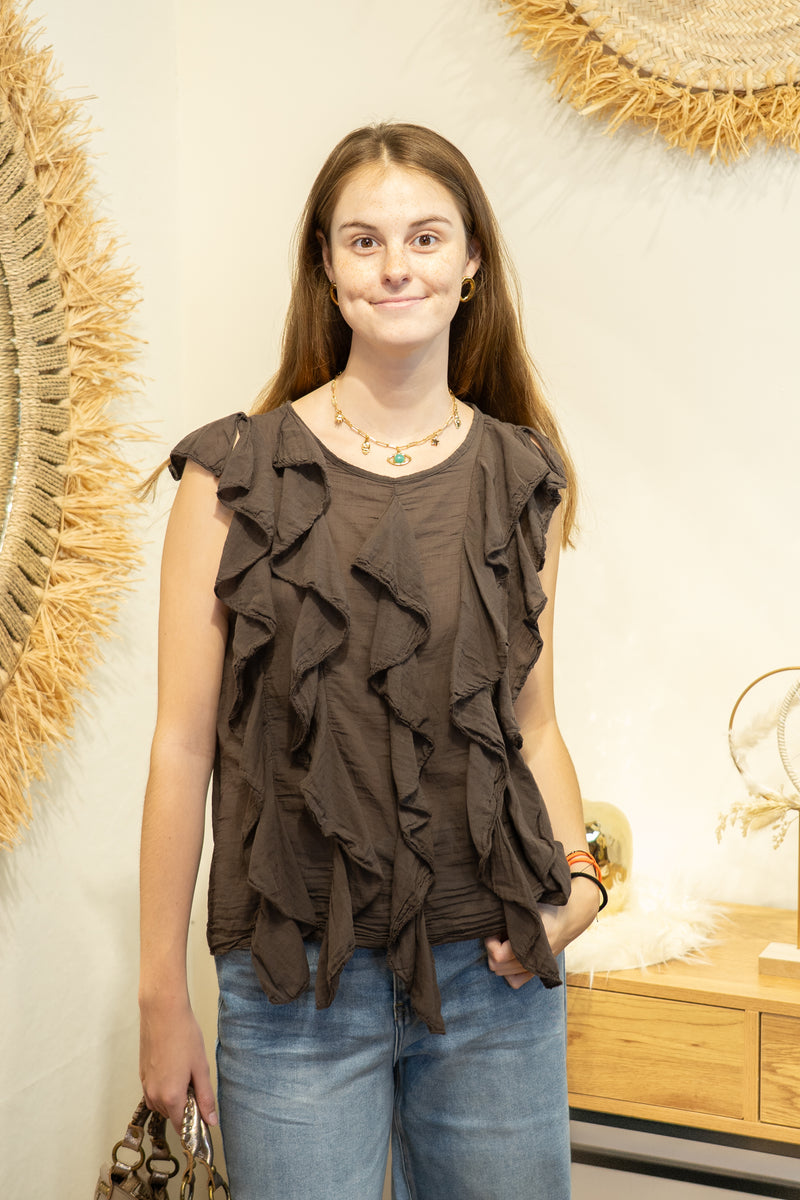 Top “Candela” – Volants Chocolat