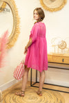 Robe tunique “Rosalie” en dentelle bohème – Fuchsia