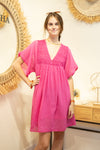 Robe tunique “Rosalie” en dentelle bohème – Fuchsia