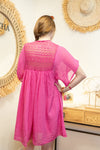 Robe tunique “Rosalie” en dentelle bohème – Fuchsia