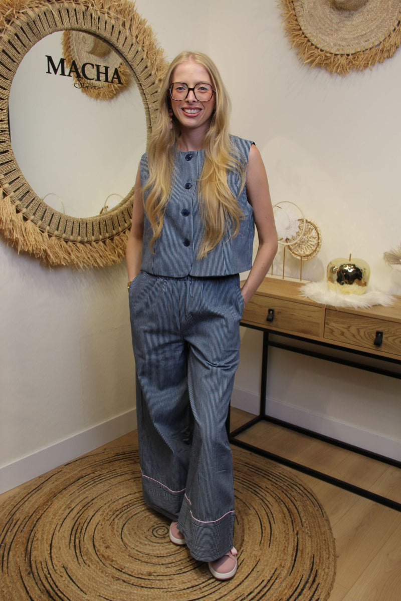 Pantalon "June" à Rayures Marine