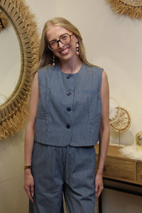 Gilet "June" à Rayures Bleu Marine