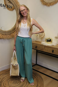 Pantalon "Cali" Plissé Vert d’Eau