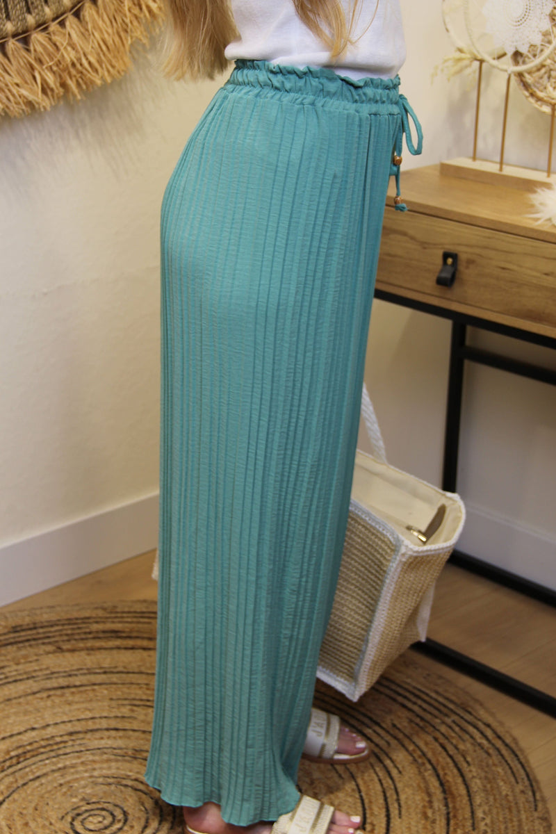 Pantalon "Cali" Plissé Vert d’Eau