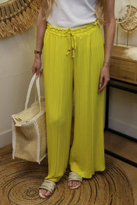 Pantalon "Cali" Plissé Jaune Soleil