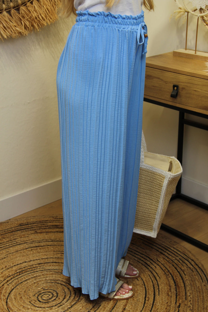 Pantalon "Cali" Plissé Bleu Azur