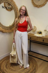 Pantalon "Cali" Plissé Blanc Neige