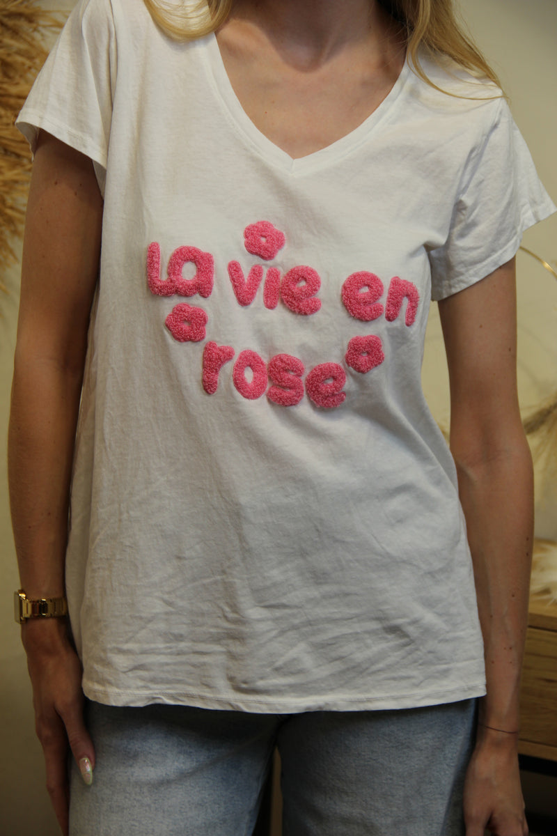 T-shirt La Vie en Rose – Blanc & Rose