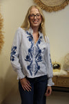 Blouse Palma – Rayée & Broderie Bleue