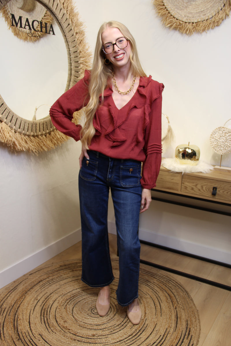 Blouse Carla – Volants & Élégance Terracotta