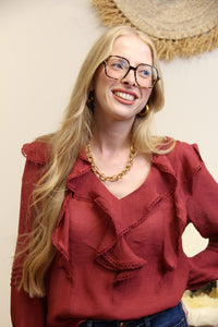 Blouse Carla – Volants & Élégance Terracotta