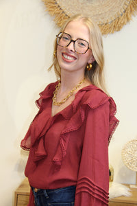 Blouse Carla – Volants & Élégance Terracotta