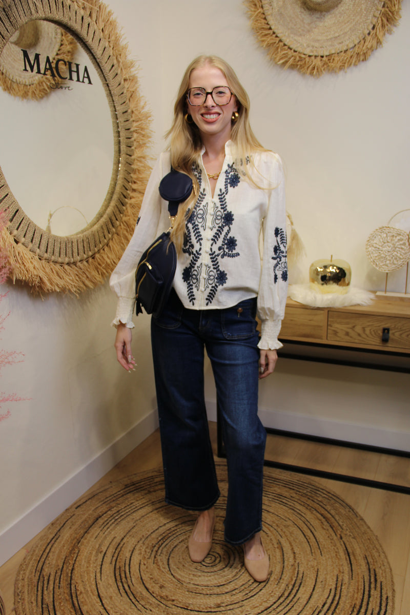 Blouse Palma – Broderie Bleu Nuit