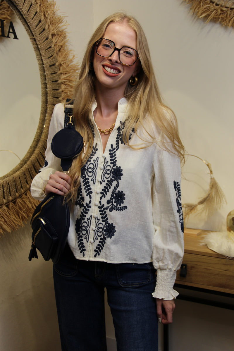 Blouse Palma – Broderie Bleu Nuit