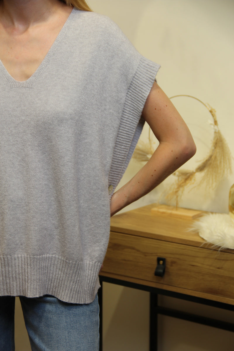 Pull Sans Manches Léna – Gris Perle