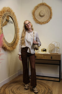 Blouse Lina – Rayures & Broderies Caramel