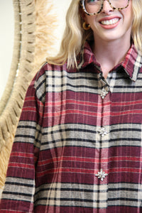 Chemise Jewel – Carreaux Prune & Cristaux