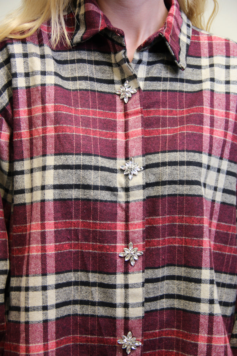 Chemise Jewel – Carreaux Prune & Cristaux