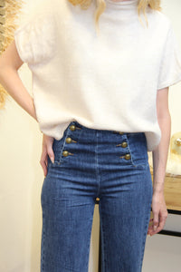 Jean Navy – Taille Haute à Boutons