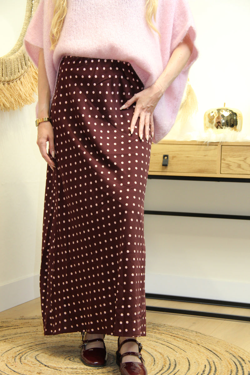 Jupe Romy – Pois Rose & Fond Chocolat