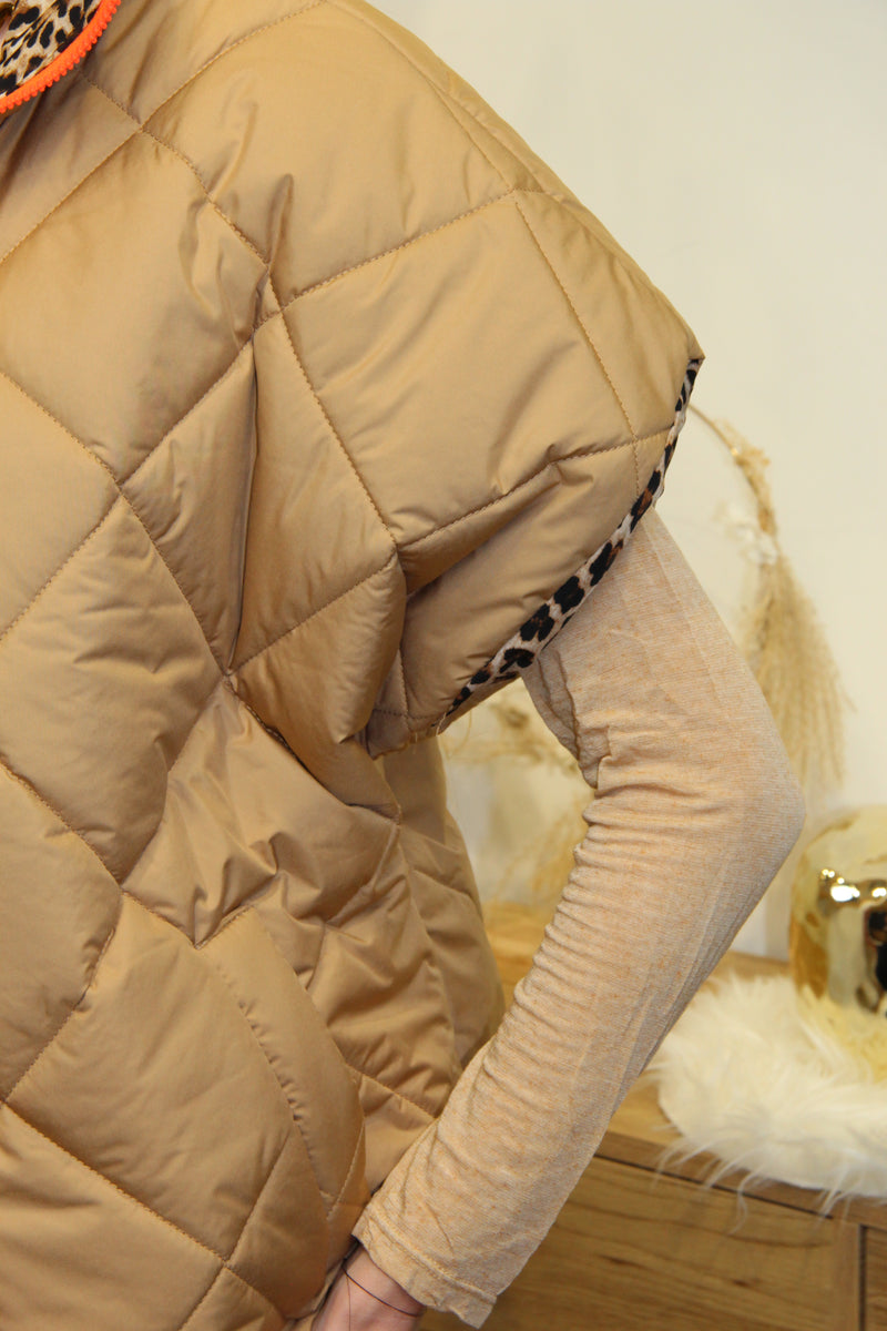 Doudoune Savannah Camel – Zippée & Intérieur Léopard
