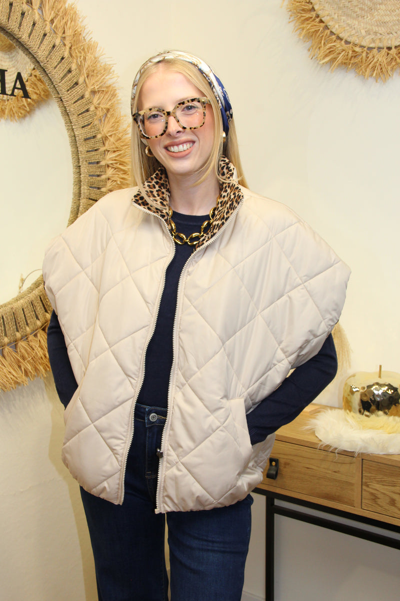 Doudoune Wild Beige – Sans Manches & Intérieur Léopard