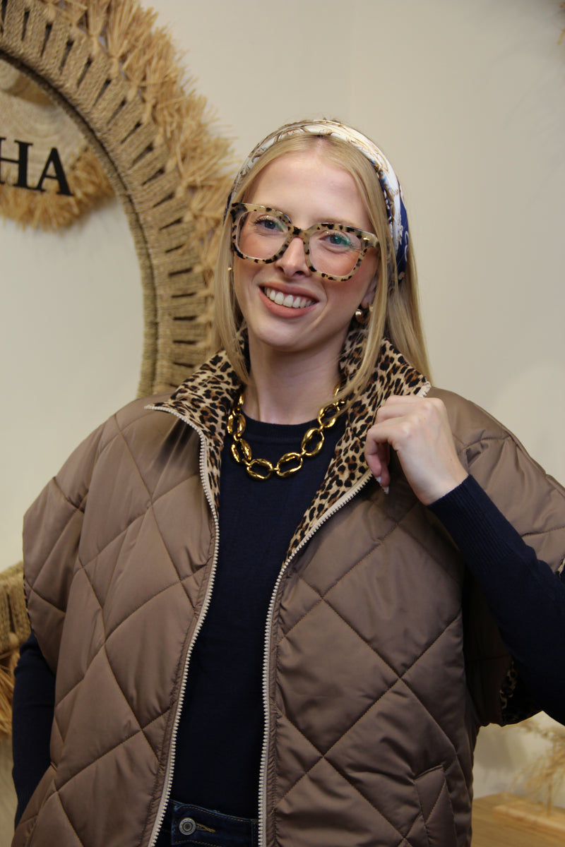 Doudoune Savannah Taupe – Zippée & Intérieur Léopard