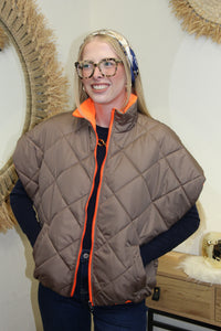 Doudoune Sierra Taupe – Zippée & Doublure Fluo