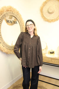 Blouse Cléophée – Coton Plissé Chocolat