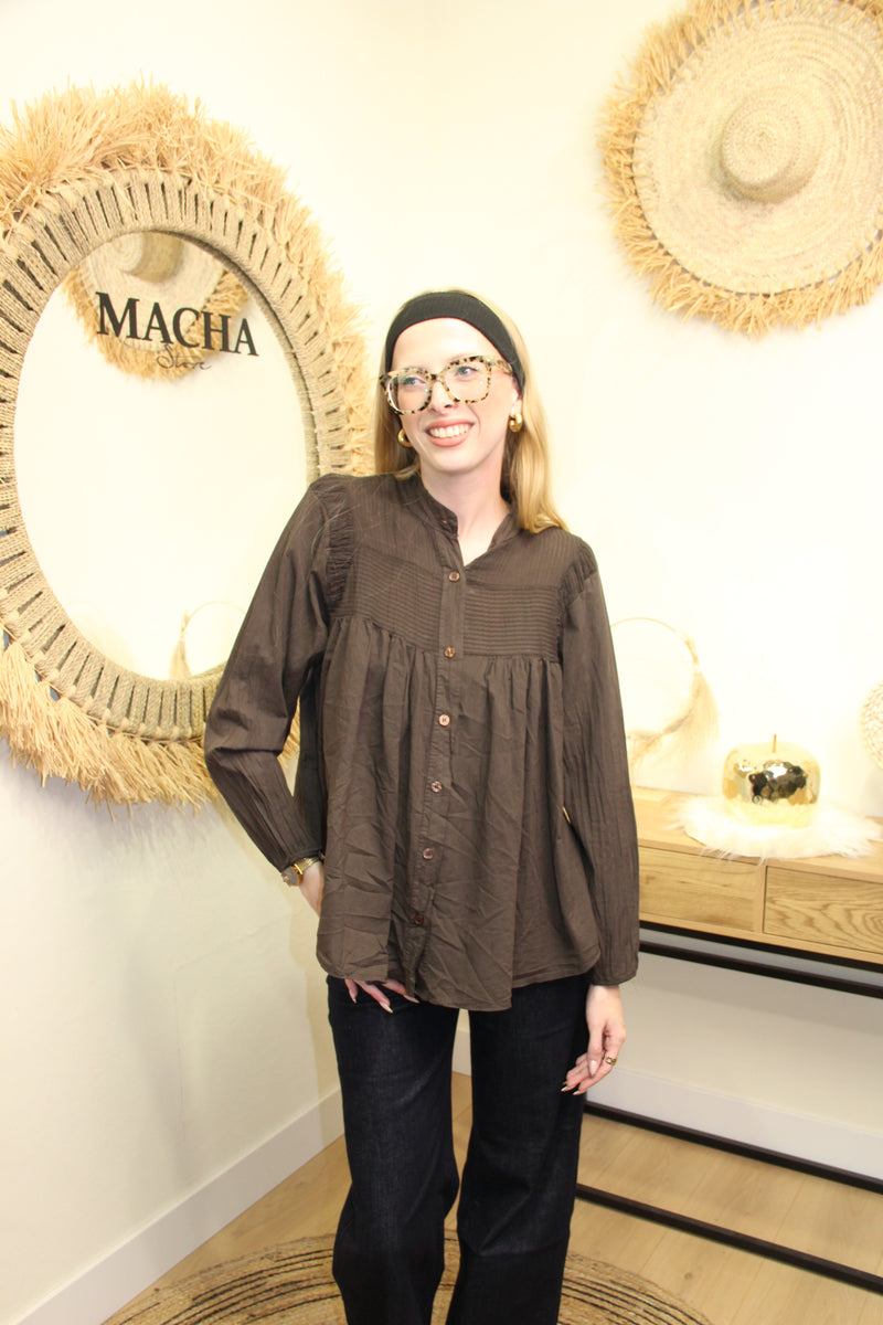 Blouse Cléophée – Coton Plissé Chocolat