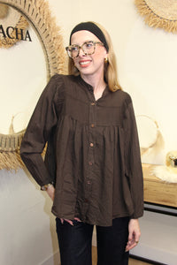 Blouse Cléophée – Coton Plissé Chocolat