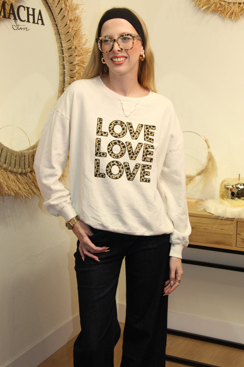 Sweat Love Love Love – Léopard Écru