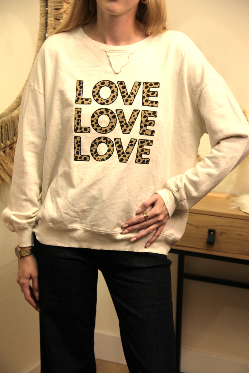 Sweat Love Love Love – Léopard Écru