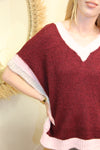 Pull Poncho "Naya" – Tricolore Bordeaux & Rose