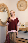 Pull Poncho "Naya" – Tricolore Bordeaux & Rose