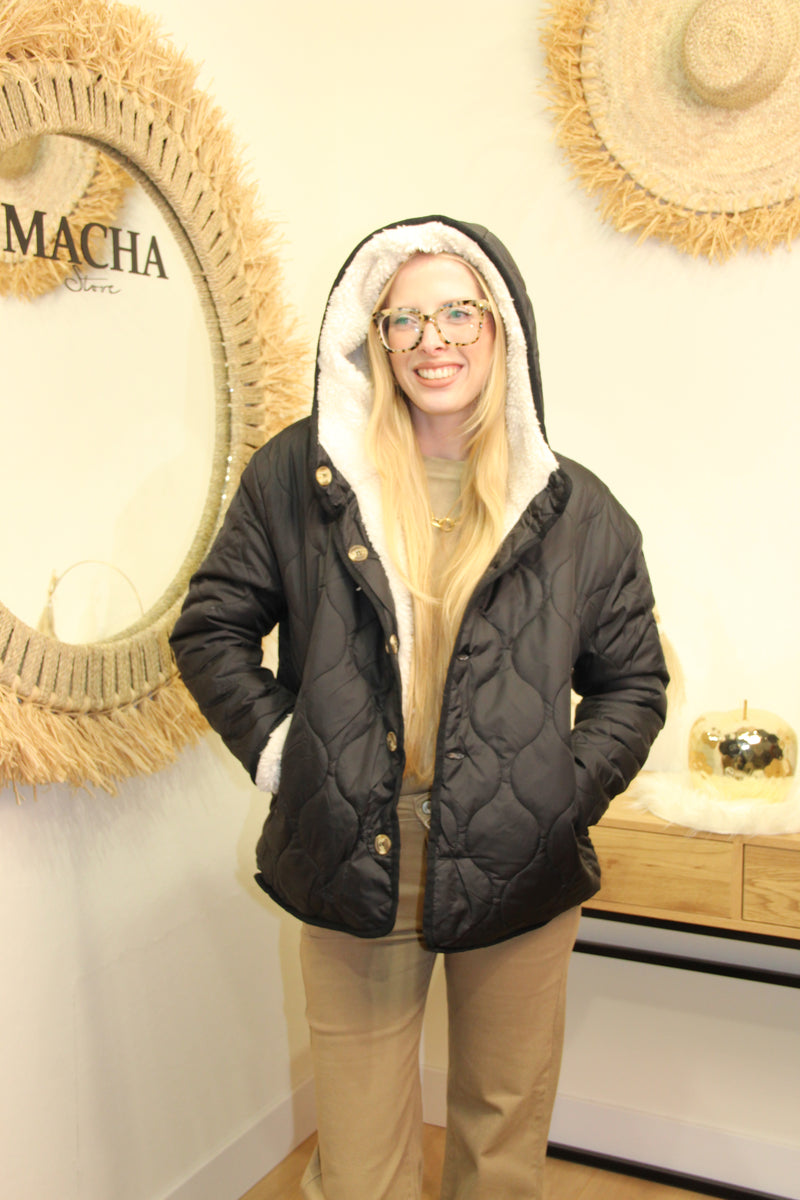 Veste "Charlie" – Réversible Noire & Sherpa Crème