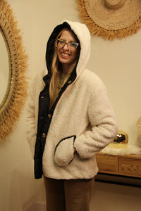 Veste "Charlie" – Réversible Noire & Sherpa Crème