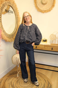 Jean "Diane" – Coupe Évasée Bleu Denim