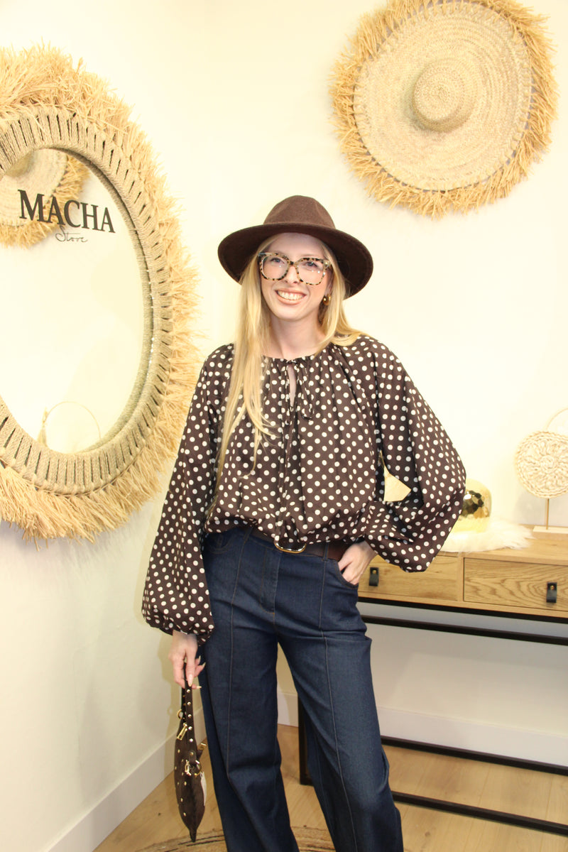 Blouse "Célina" à Pois Chocolat