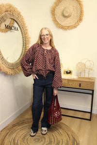 Blouse "Célina" à Pois Bordeaux