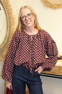 Blouse "Célina" à Pois Bordeaux