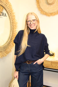 Pull "Ava" – Maille Oversize Bleu Marine