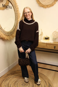 Pull "Elsa" – Maille Chocolat & Écru