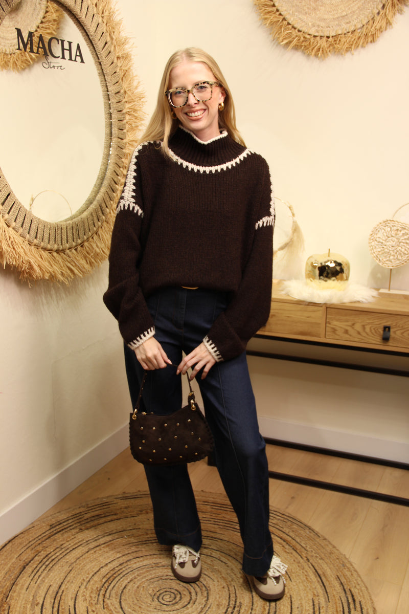 Pull "Elsa" – Maille Chocolat & Écru