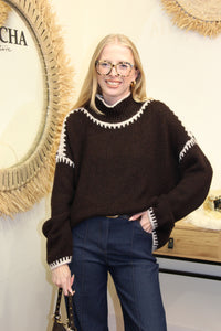 Pull "Elsa" – Maille Chocolat & Écru