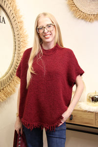 Pull Nadia – Maille Frangée Bordeaux