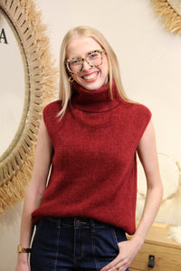 Pull sans manches Lidia – Col Roulé Bordeaux