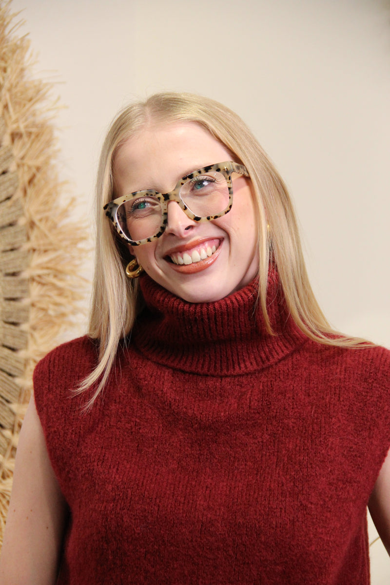 Pull sans manches Lidia – Col Roulé Bordeaux